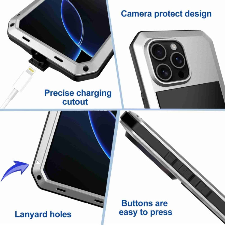For iPhone 16 Pro RedPepper Triple-proof Metal Phone Case(Silver)
