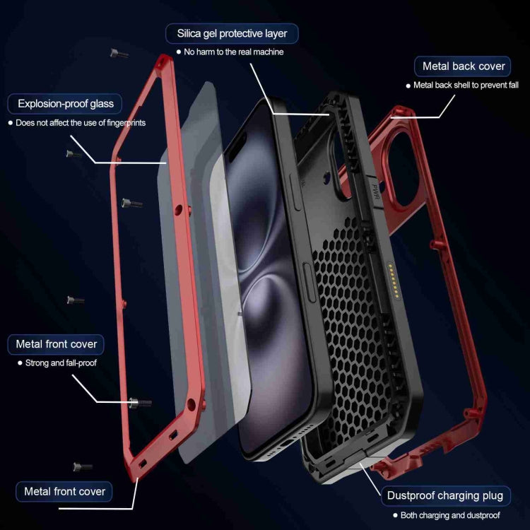 For iPhone 16 Plus RedPepper Triple-proof Metal Phone Case(Red)