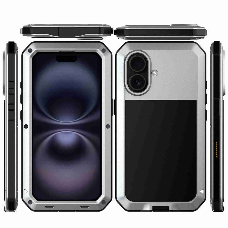 For iPhone 16 Plus RedPepper Triple-proof Metal Phone Case(Silver)