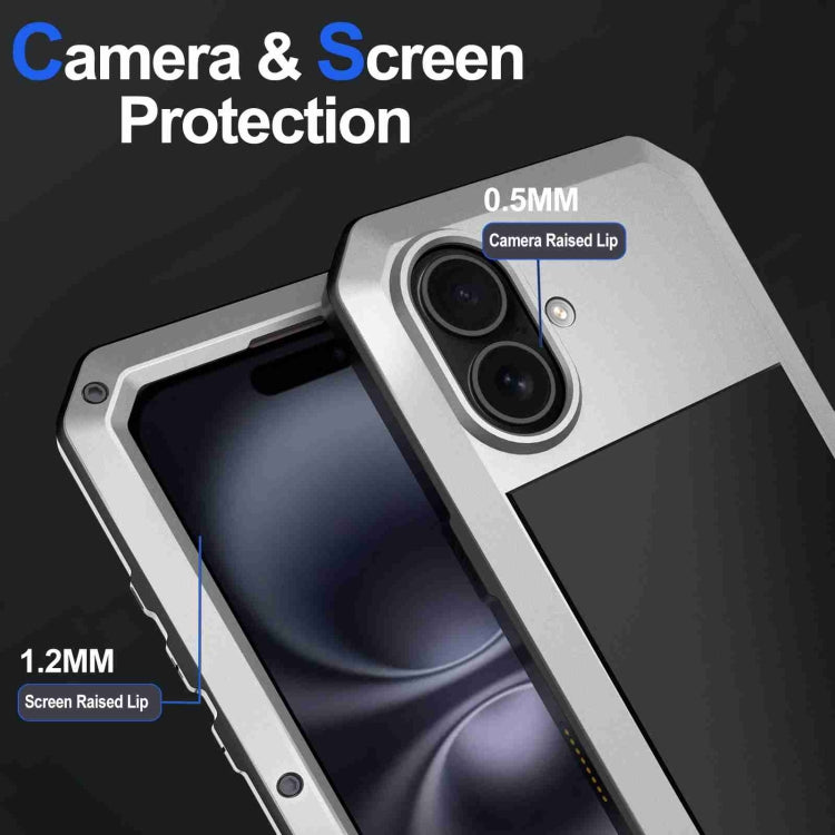 For iPhone 16 RedPepper Triple-proof Metal Phone Case(Silver)