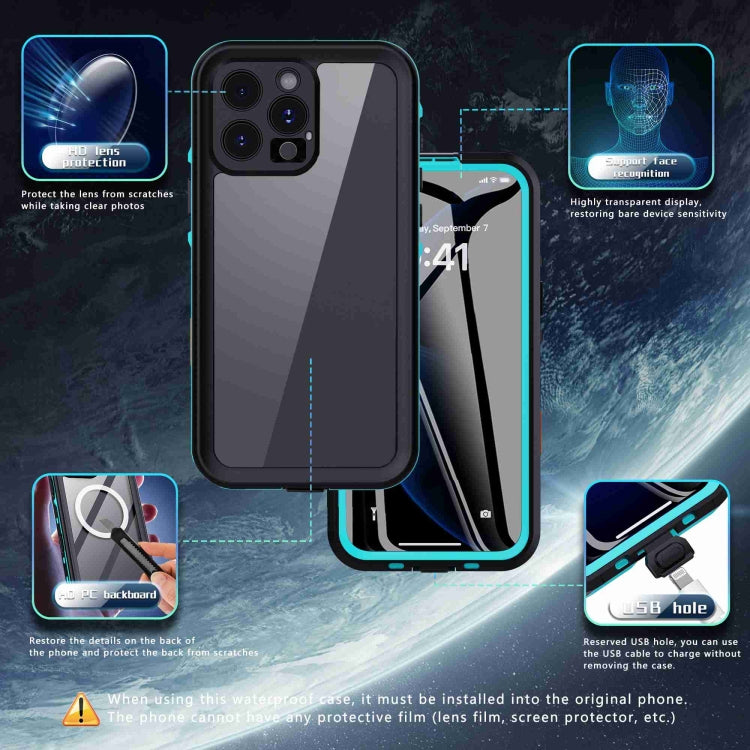 For iPhone 16 Pro Max RedPepper Transparent Dot IP68 Water-resistant Triple-proof Phone Case(Black Blue)