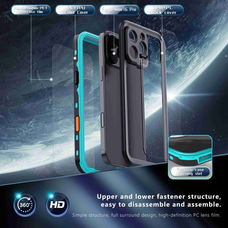For iPhone 16 Pro Max RedPepper Transparent Dot IP68 Water-resistant Triple-proof Phone Case(Black Blue)