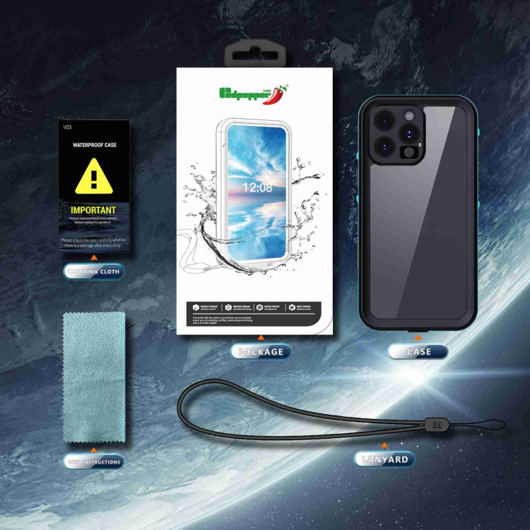 For iPhone 16 Pro Max RedPepper Transparent Dot IP68 Water-resistant Triple-proof Phone Case(Black Blue)