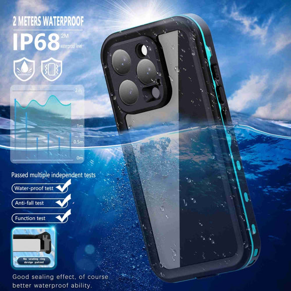 For iPhone 16 Pro RedPepper Transparent Dot IP68 Water-resistant Triple-proof Phone Case(Black Blue)