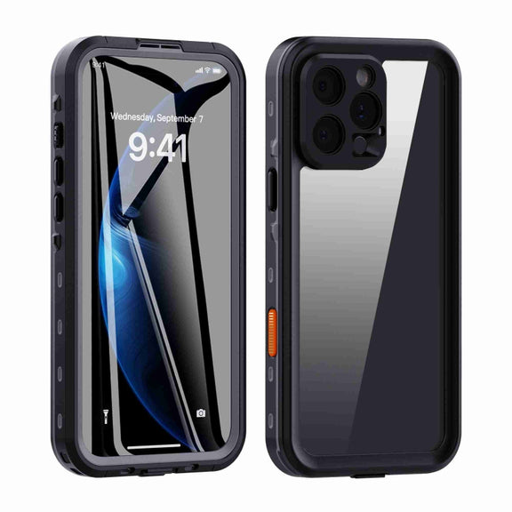 For iPhone 16 Pro RedPepper Transparent Dot IP68 Water-resistant Triple-proof Phone Case(Black Dark Grey)