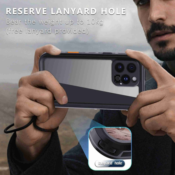 For iPhone 16 Pro RedPepper Transparent Dot IP68 Water-resistant Triple-proof Phone Case(Black Dark Grey)