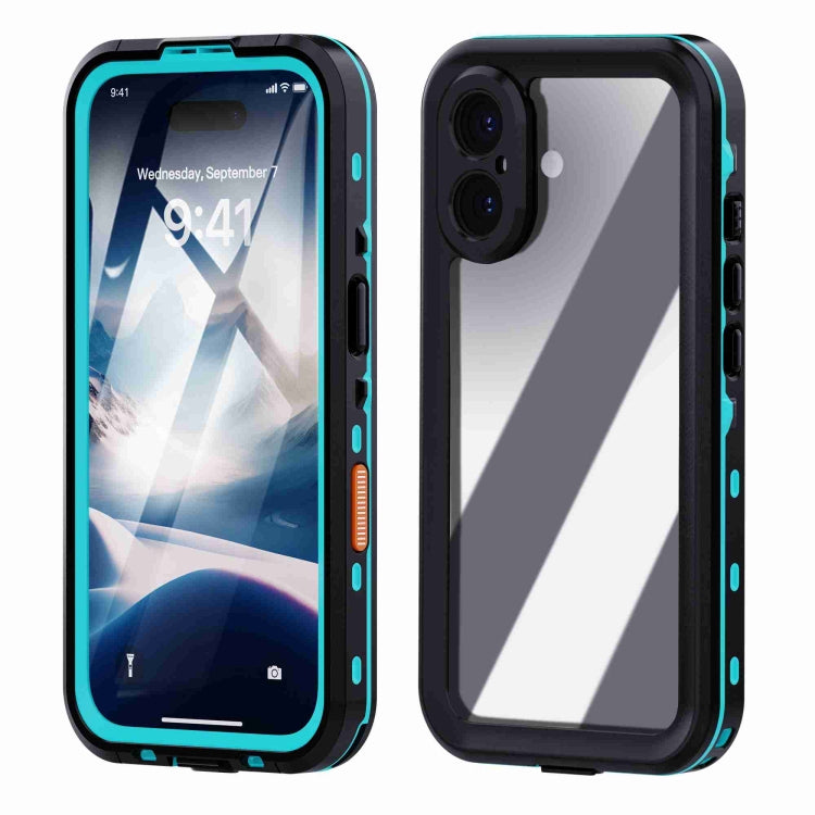 For iPhone 16 Plus RedPepper Transparent Dot IP68 Water-resistant Triple-proof Phone Case(Black Blue)