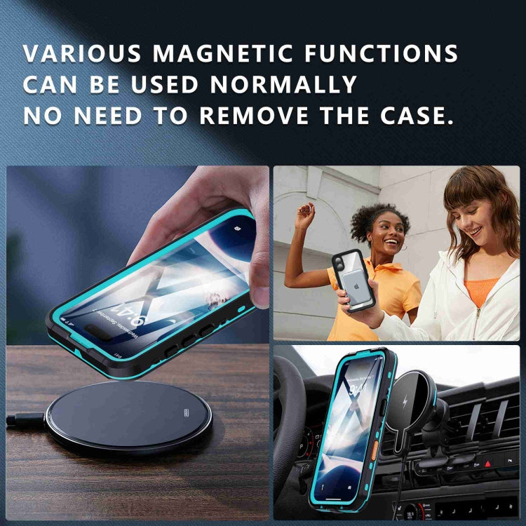 For iPhone 16 Plus RedPepper Transparent Dot IP68 Water-resistant Triple-proof Phone Case(Black Blue)