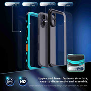 For iPhone 16 Plus RedPepper Transparent Dot IP68 Water-resistant Triple-proof Phone Case(Black Blue)