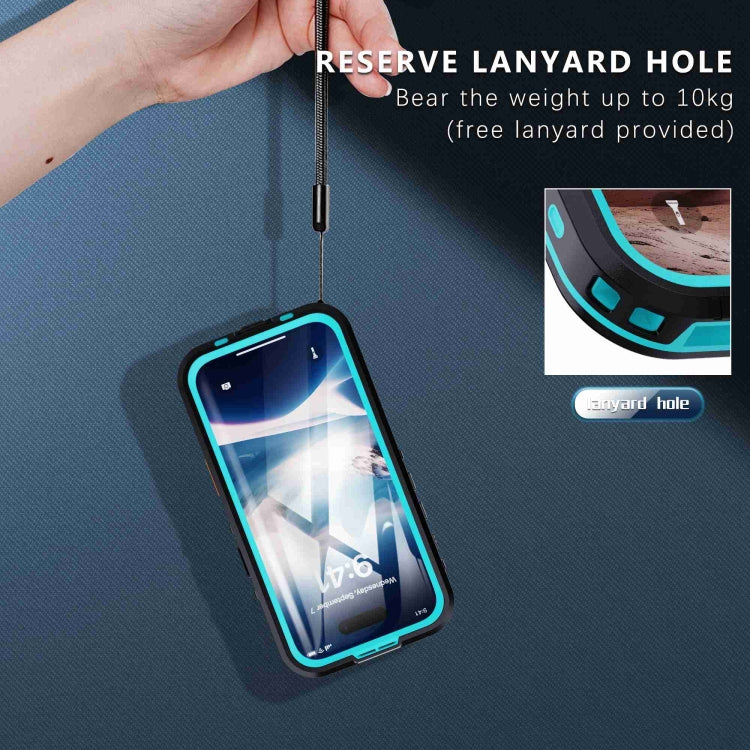 For iPhone 16 Plus RedPepper Transparent Dot IP68 Water-resistant Triple-proof Phone Case(Black Blue)