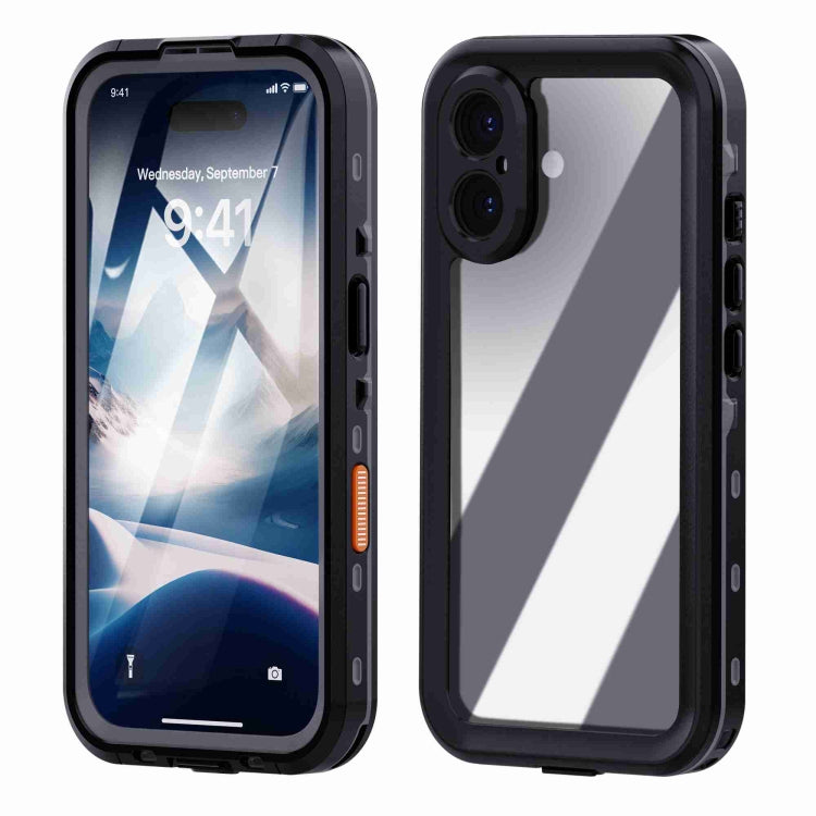 For iPhone 16 Plus RedPepper Transparent Dot IP68 Water-resistant Triple-proof Phone Case(Black Dark Grey)