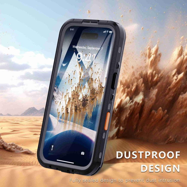 For iPhone 16 Plus RedPepper Transparent Dot IP68 Water-resistant Triple-proof Phone Case(Black Dark Grey)
