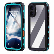 For iPhone 16 RedPepper Transparent Dot IP68 Water-resistant Triple-proof Phone Case(Black Blue)