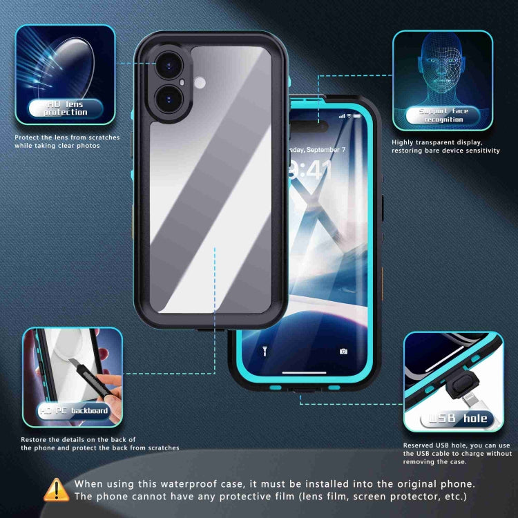 For iPhone 16 RedPepper Transparent Dot IP68 Water-resistant Triple-proof Phone Case(Black Blue)