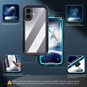 For iPhone 16 RedPepper Transparent Dot IP68 Water-resistant Triple-proof Phone Case(Black Blue)