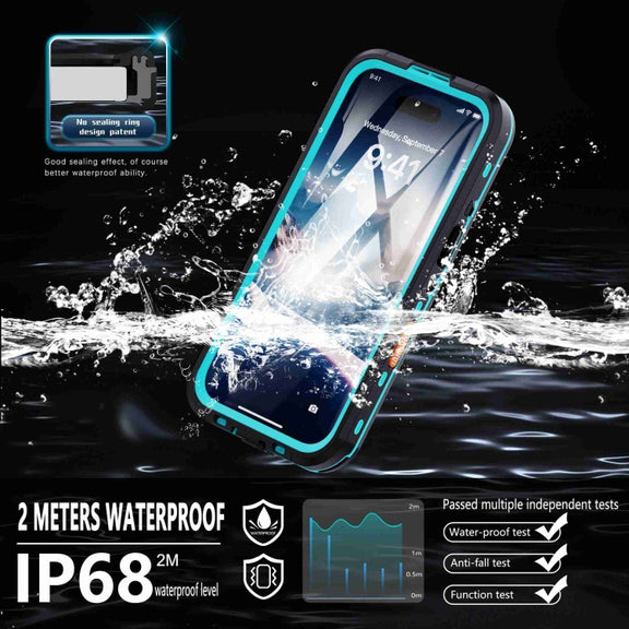 For iPhone 16 RedPepper Transparent Dot IP68 Water-resistant Triple-proof Phone Case(Black Blue)