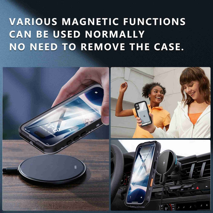 For iPhone 16 RedPepper Transparent Dot IP68 Water-resistant Triple-proof Phone Case(Black Dark Grey)