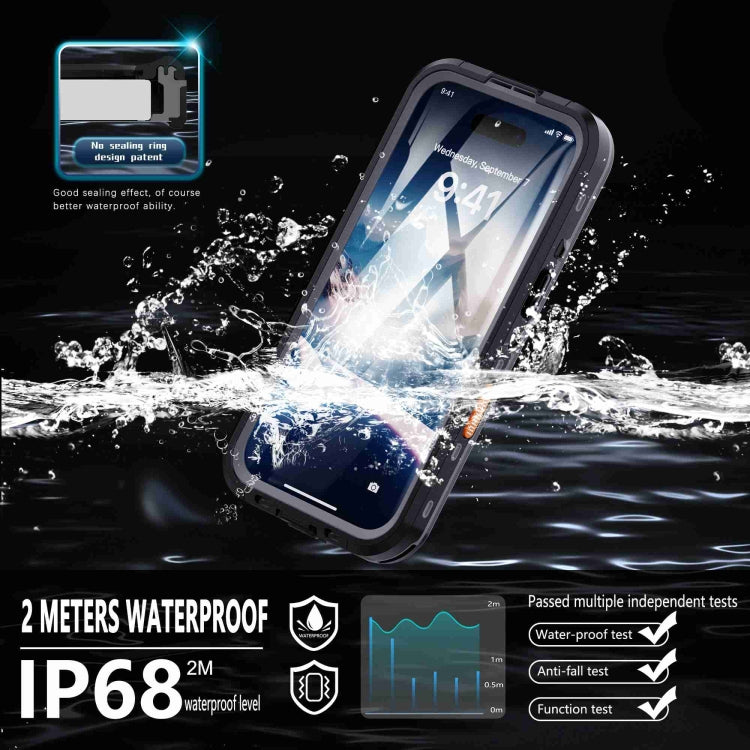 For iPhone 16 RedPepper Transparent Dot IP68 Water-resistant Triple-proof Phone Case(Black Dark Grey)
