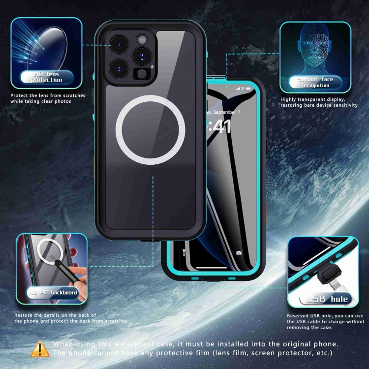 For iPhone 16 Pro Max RedPepper Transparent Dot IP68 Water-resistant Triple-proof MagSafe Phone Case(Black Blue)
