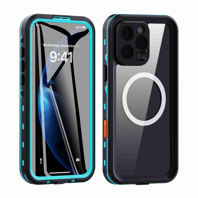 For iPhone 16 Pro Max RedPepper Transparent Dot IP68 Water-resistant Triple-proof MagSafe Phone Case(Black Blue)