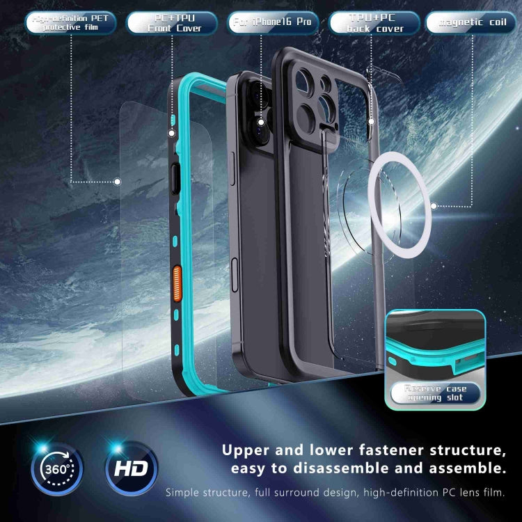 For iPhone 16 Pro Max RedPepper Transparent Dot IP68 Water-resistant Triple-proof MagSafe Phone Case(Black Blue)