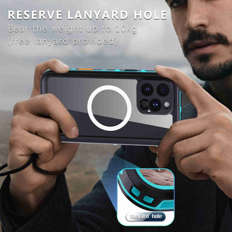 For iPhone 16 Pro Max RedPepper Transparent Dot IP68 Water-resistant Triple-proof MagSafe Phone Case(Black Blue)