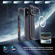 For iPhone 16 Pro Max RedPepper Transparent Dot IP68 Water-resistant Triple-proof MagSafe Phone Case(Black Dark Grey)