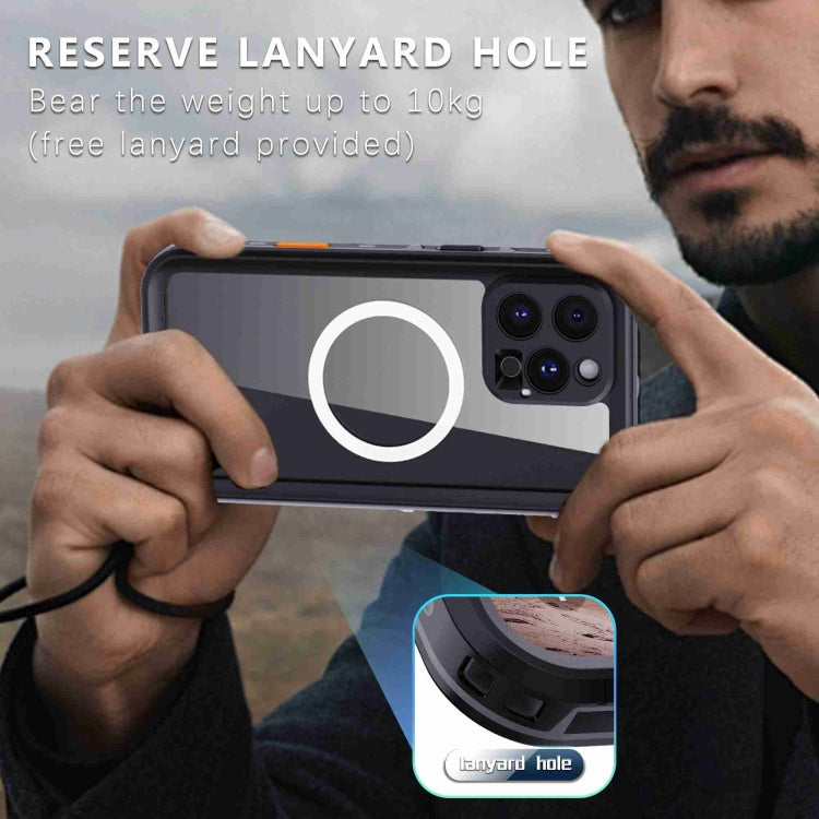 For iPhone 16 Pro Max RedPepper Transparent Dot IP68 Water-resistant Triple-proof MagSafe Phone Case(Black Dark Grey)