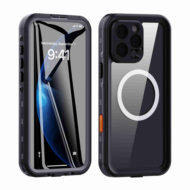 For iPhone 16 Pro RedPepper Transparent Dot IP68 Water-resistant Triple-proof MagSafe Phone Case(Black Dark Grey)
