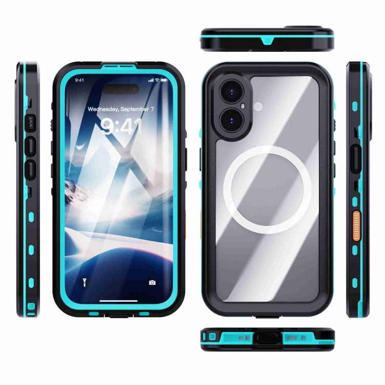For iPhone 16 Plus RedPepper Transparent Dot IP68 Water-resistant Triple-proof MagSafe Phone Case(Black Blue)