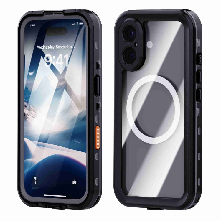 For iPhone 16 Plus RedPepper Transparent Dot IP68 Water-resistant Triple-proof MagSafe Phone Case(Black Dark Grey)