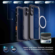 For iPhone 16 Plus RedPepper Transparent Dot IP68 Water-resistant Triple-proof MagSafe Phone Case(Black Dark Grey)