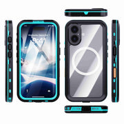 For iPhone 16 RedPepper Transparent Dot IP68 Water-resistant Triple-proof MagSafe Phone Case(Black Blue)