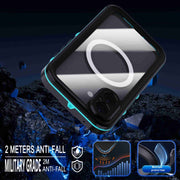 For iPhone 16 RedPepper Transparent Dot IP68 Water-resistant Triple-proof MagSafe Phone Case(Black Blue)