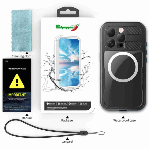 For iPhone 16 Pro RedPepper IP68 Water-resistant Triple-proof MagSafe Phone Case(Black)