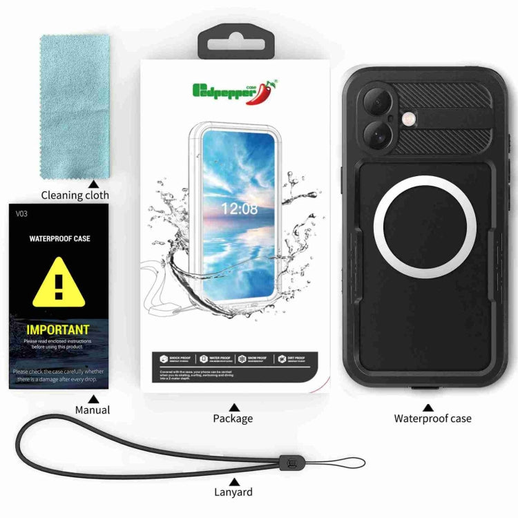 For iPhone 16 Plus RedPepper IP68 Water-resistant Triple-proof MagSafe Phone Case(Black)