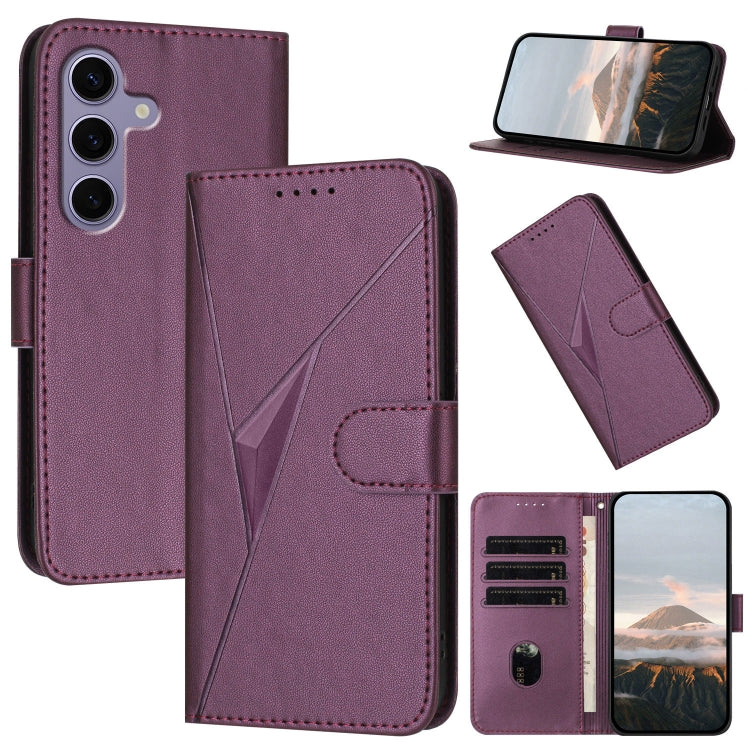 For Samsung Galaxy S25 5G Triangle Pattern Buckle Clasp Leather Phone Case(Dark Purple)