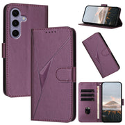 For Samsung Galaxy S25 5G Triangle Pattern Buckle Clasp Leather Phone Case(Dark Purple)