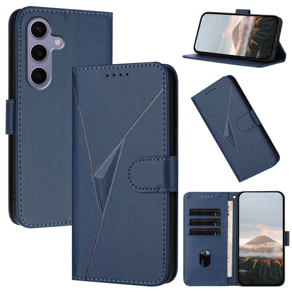 For Samsung Galaxy S25 5G Triangle Pattern Buckle Clasp Leather Phone Case(Royal Blue)