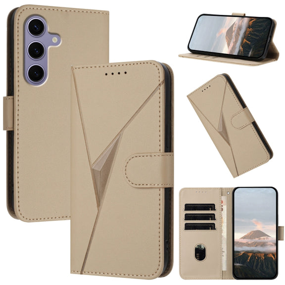 For Samsung Galaxy S25 5G Triangle Pattern Buckle Clasp Leather Phone Case(Gold)