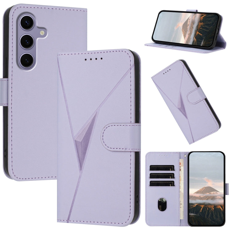For Samsung Galaxy S25 5G Triangle Pattern Buckle Clasp Leather Phone Case(Light Purple)