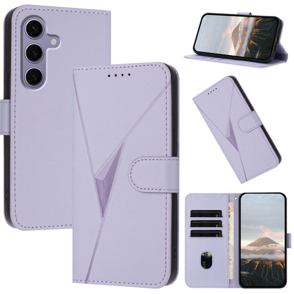 For Samsung Galaxy S25 5G Triangle Pattern Buckle Clasp Leather Phone Case(Light Purple)