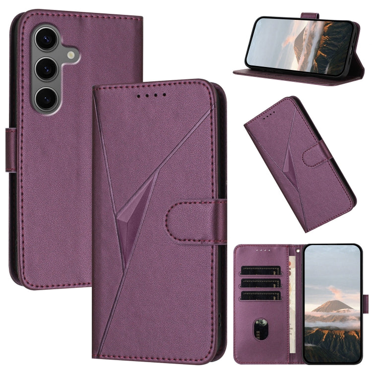 For Samsung Galaxy S25+ 5G Triangle Pattern Buckle Clasp Leather Phone Case(Dark Purple)