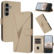 For Samsung Galaxy S25+ 5G Triangle Pattern Buckle Clasp Leather Phone Case(Gold)