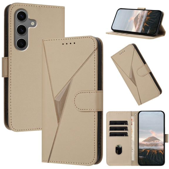 For Samsung Galaxy S25+ 5G Triangle Pattern Buckle Clasp Leather Phone Case(Gold)
