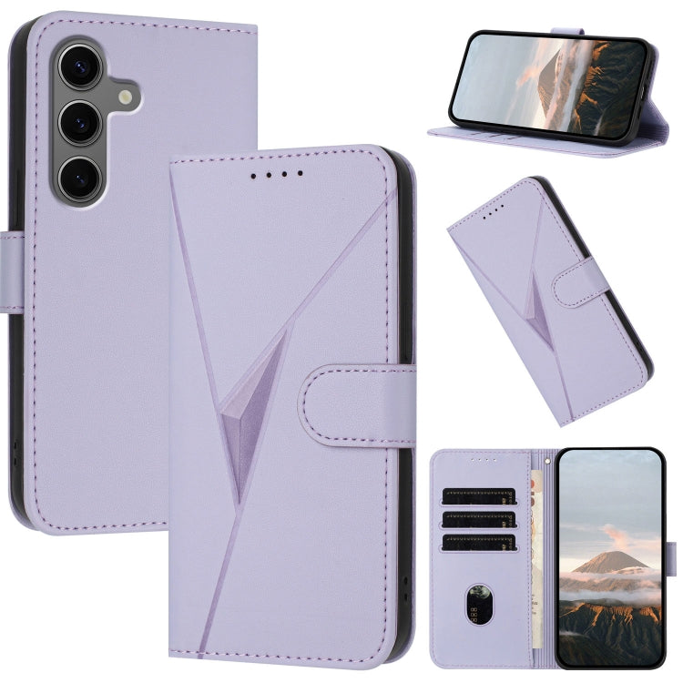 For Samsung Galaxy S25+ 5G Triangle Pattern Buckle Clasp Leather Phone Case(Light Purple)