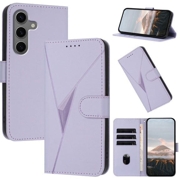 For Samsung Galaxy S25+ 5G Triangle Pattern Buckle Clasp Leather Phone Case(Light Purple)