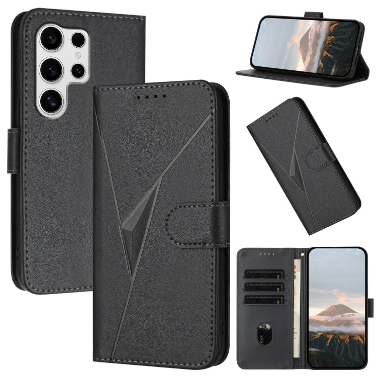 For Samsung Galaxy S25 Ultra 5G Triangle Pattern Buckle Clasp Leather Phone Case(Black)