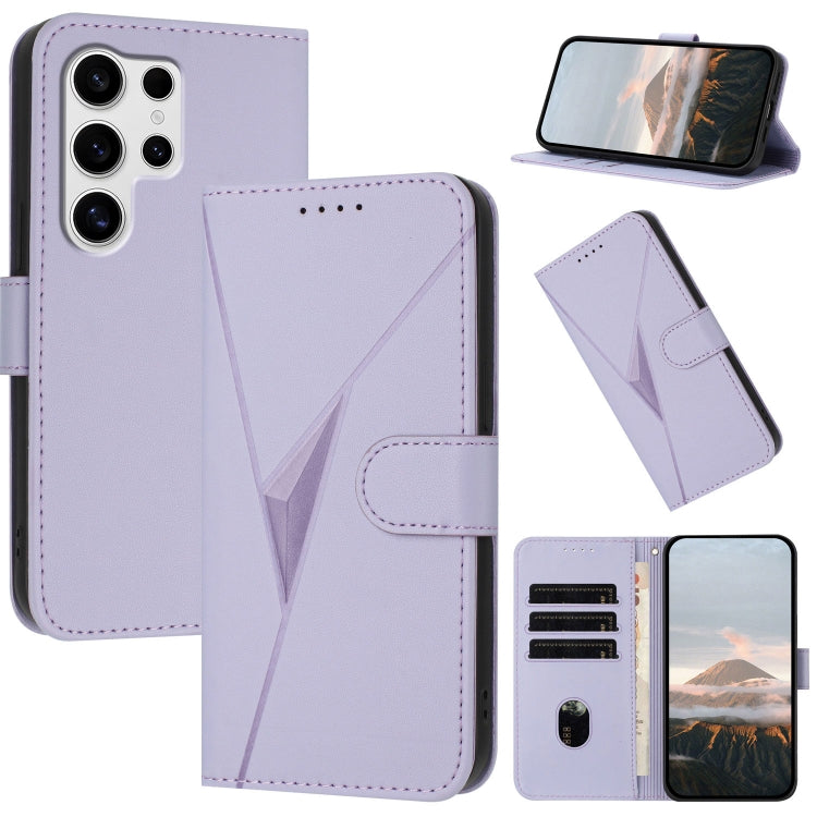 For Samsung Galaxy S25 Ultra 5G Triangle Pattern Buckle Clasp Leather Phone Case(Light Purple)