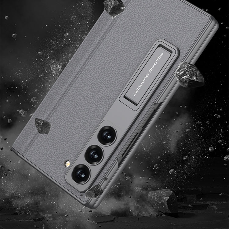 For Samsung Galaxy Z Fold6 GKK Integrated Magnetic Leather Flip Phone Case with Pen Box, Not Included Pen(Grey)